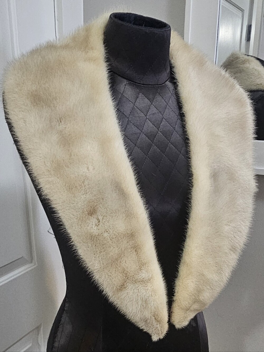 Vintage Cream Genuine Mink Fur Stole Wrap Authentic Real Fur Shawl Collar